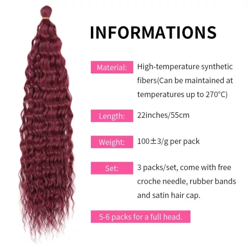 Dsoar 22 Inch Deep Twist Crochet, 3 Pachete, Extensii de Păr Sintetic Ocean Wave