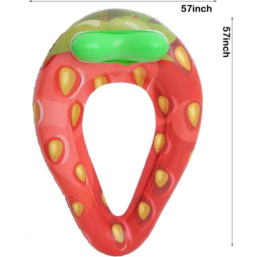 ROUSKY Colac gonflabil căpșună, dimensiune mare, jucărie de apă pentru copii și adulți, cu tetieră - Saltea de plajă și piscină, capacitate portantă 250 kg.