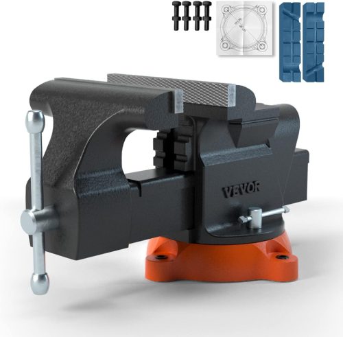 VEVOR menghină de banc de 15,2 cm, rotativă 360°, din fontă ductilă, menghină de lucru cu nicovală de 7,3x8 cm, deschidere fălci de 15 cm, pentru șlefuire și tăiere