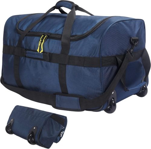 Geantă de călătorie cu rotile campMax Kerekes 85L - Valiză pliabilă de dimensiuni mari cu curea de umăr, albastră, din material Oxford impermeabil, ușoară pentru călătorii, drumeții