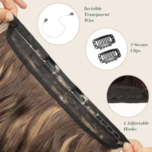 FESHFEN extensii de păr lungi și ondulate, 40 cm, blond miere-șaten deschis, sintetice