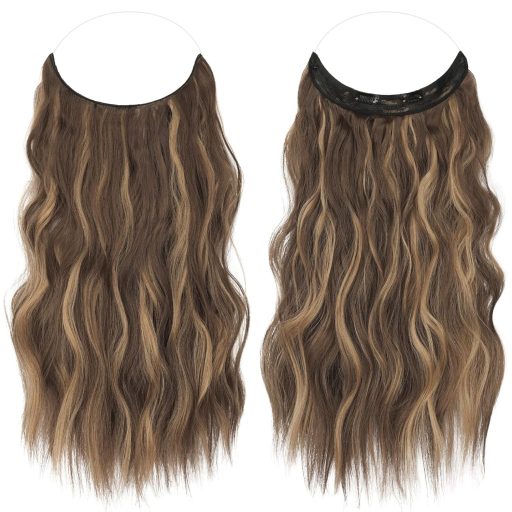 Extensii de păr FESHFEN lungi, ondulate, 50 cm, blond miere-șaten deschis, sintetice