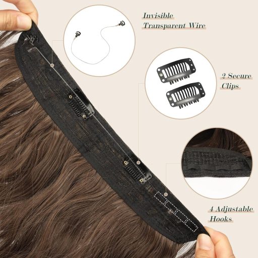 FESHFEN dlhé vlnité predlžovacie vlasy, 50 cm, zmes hnedej a svetlohnedej farby