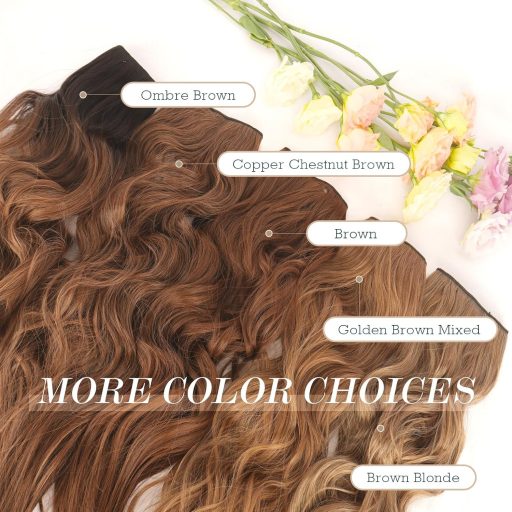 FESHFEN hosszú hullámos hajhosszabbítás, 50 cm, barna-világosbarna keverék