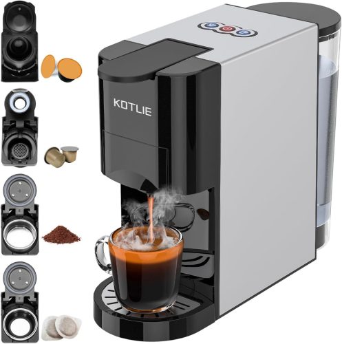 KOTLIE AC-513K 4 az 1-ben Kapszulás Kávéfőző NES/DG/Őrölt Kávé/ESE Párnákhoz, 19 Bar, 1450W, 800ml Víztartály, Automata Kikapcsolás