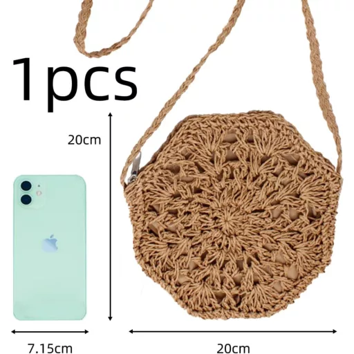 Taozoey Ručne robená dámska slamená taška cez rameno - Plážová taška v bohémskom štýle