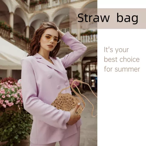 Taozoey Ručne robená dámska slamená taška cez rameno - Plážová taška v bohémskom štýle