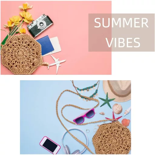 Taozoey Ručne robená dámska slamená taška cez rameno - Plážová taška v bohémskom štýle