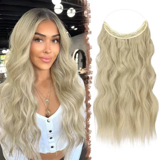   Extensii de păr lungi, ondulate, FESHFEN, 50 cm, blond cenușiu, păr sintetic pentru femei