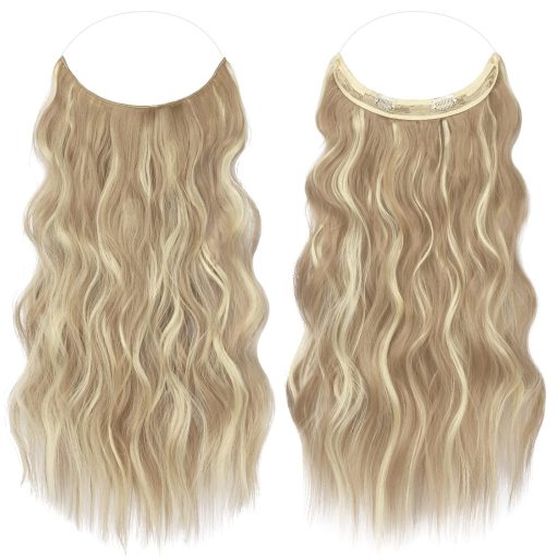 FESHFEN Skryté predlžovanie vlasov vlnité syntetické tmavá popolavá blond 50 cm