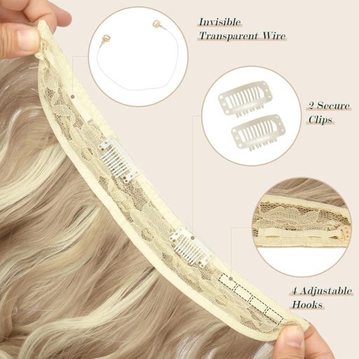 FESHFEN Skryté predlžovanie vlasov vlnité syntetické tmavá popolavá blond 50 cm