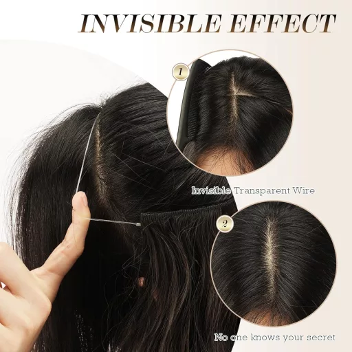 FESHFEN Rejtett Hajhosszabbítás Hullám Szintetikus Sötét Hamvas Szőke 50cm