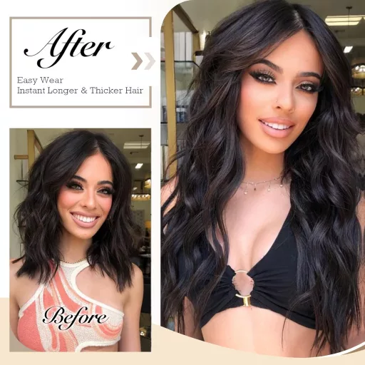 FESHFEN Rejtett Hajhosszabbítás Hullám Szintetikus Sötét Hamvas Szőke 50cm