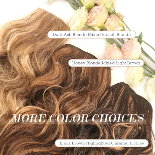 FESHFEN Extensii de păr ascunse, ondulate, sintetice, blond cenușiu închis, 50cm