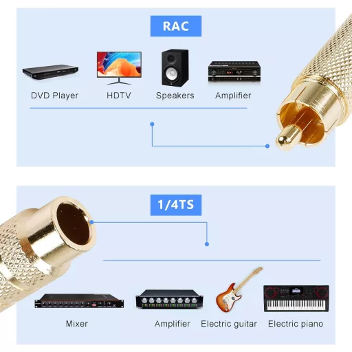 PNGKNYOCN RCA - 6,35mm Jack adapter aranyozott 2db audio konverter
