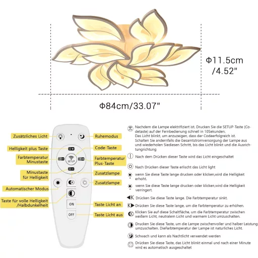 LED stropné svietidlo Sky angle s diaľkovým ovládaním - Dizajn v tvare kvetu, stmievateľné, 9-hlavé, priemer 84 cm, osvetlenie do obývačky a spálne