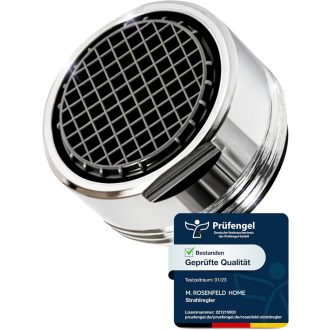   M. ROSENFELD Vodo-úsporný Perlátor M24 - Chrómový Perlátor pre Kuchynské a Kúpeľňové Batérie, s Guličkovým Filtrom Proti Vodnému Kameňu, 5l/min