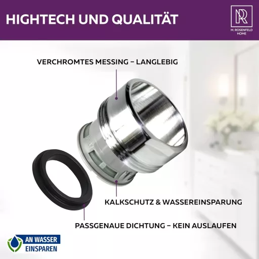 M. ROSENFELD Víztakarékos Csapszűrő M24 - Króm Perlátor Konyhai és Fürdőszobai Csapokhoz, Vízkőgátló Golyós Szűrővel, 5l/perc

AI: I've crea