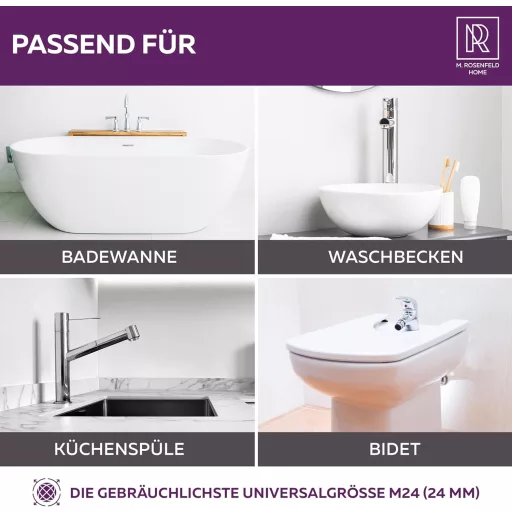 M. ROSENFELD Vodo-úsporný Perlátor M24 - Chrómový Perlátor pre Kuchynské a Kúpeľňové Batérie, s Guličkovým Filtrom Proti Vodnému Kameňu, 5l/min