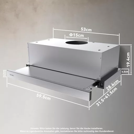 Hermitlux 60 cm digestor s LED osvetlením, výkon odsávania 360 m³/h, filter s aktívnym uhlím