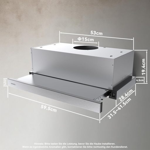 Hermitlux 60 cm-es Páraelszívó LED Világítással, 360 m³/h Szellőzés, Aktívszén Szűrő