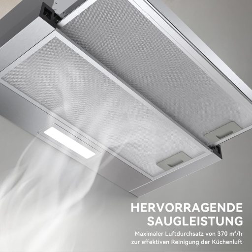 Hermitlux 60 cm-es Páraelszívó LED Világítással, 360 m³/h Szellőzés, Aktívszén Szűrő