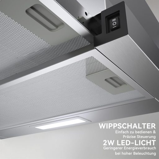 Hermitlux 60 cm-es Páraelszívó LED Világítással, 360 m³/h Szellőzés, Aktívszén Szűrő