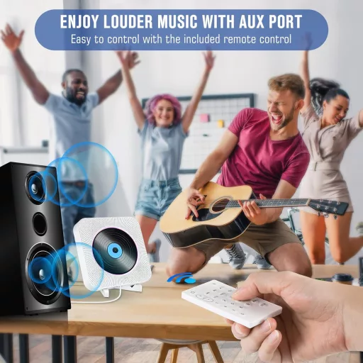 MAITE Player CD Bluetooth cu montare pe perete cu difuzoare HiFi - Radio FM, USB, intrare AUX, mufă pentru căști, telecomandă, comutator cu fir.