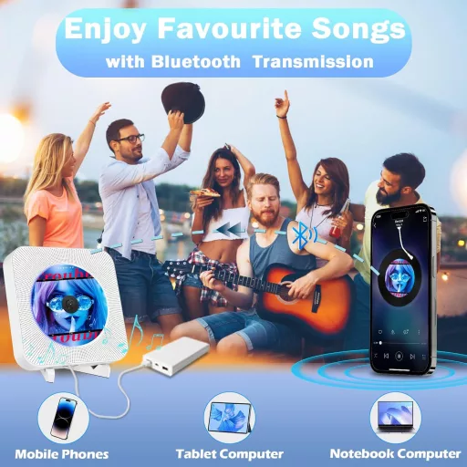 MAITE Player CD Bluetooth cu montare pe perete cu difuzoare HiFi - Radio FM, USB, intrare AUX, mufă pentru căști, telecomandă, comutator cu fir.