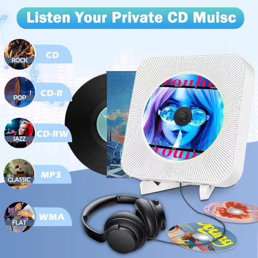 MAITE Player CD Bluetooth cu montare pe perete cu difuzoare HiFi - Radio FM, USB, intrare AUX, mufă pentru căști, telecomandă, comutator cu fir.