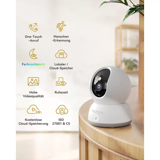 Blurams 360°-os 2K WiFi beltéri kamera, Alexa-kompatibilis, éjjellátó, háziállat figyelő