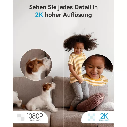 Blurams 360°-os 2K WiFi beltéri kamera, Alexa-kompatibilis, éjjellátó, háziállat figyelő