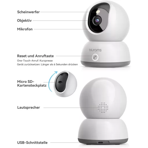Blurams 360°-os 2K WiFi beltéri kamera, Alexa-kompatibilis, éjjellátó, háziállat figyelő