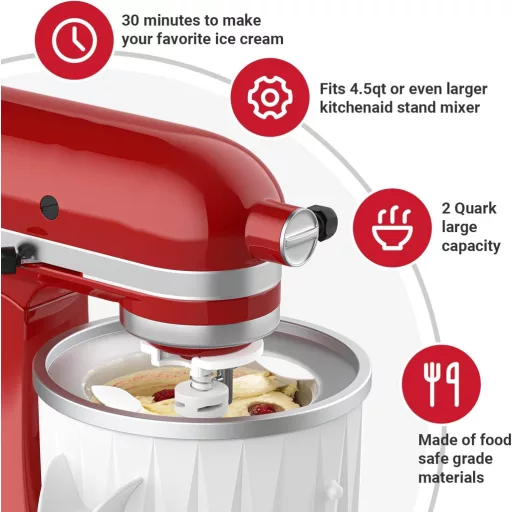 GVODE fagylalt készítő adapter KitchenAid mixerhez, fagylalt és sorbet készítés 4,5-7Qt