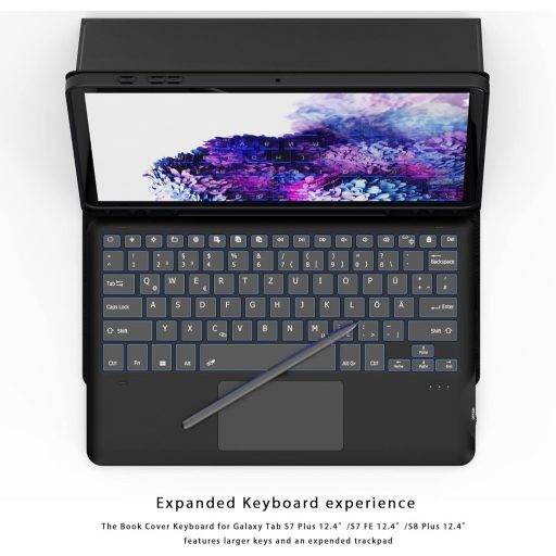 ROOFEI Samsung Galaxy Tab S8 Plus/S7 FE/S7 Plus 12.4" Billentyűzet Tok 7 Szín LED Touchpad Német QWERTZ
