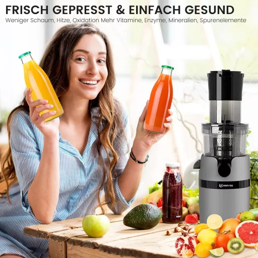 Keenray Lassú Gyümölcsfacsaró Elektromos Centrifuga 80mm Széles Szájjal, Visszafordítás Funkcióval, Szürke
