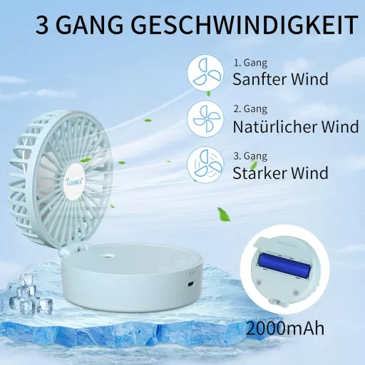 I-SHUNFA Hordozható Ventilátor Párásítóval, Akkumulátoros Mini Ventilátor Utazáshoz
