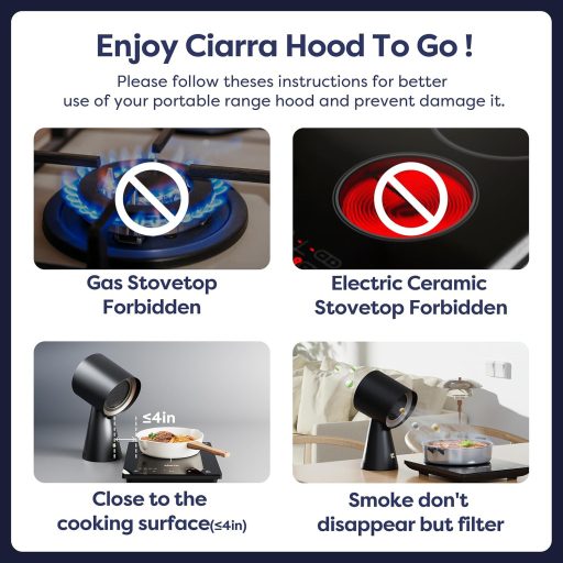 CIARRA CBPHB01 Hordozható Mini Páraelszívó - 2 Sebességes Asztali Légtisztító LED Világítással, Kempinghez, Lakóautóhoz, Grillezéshez