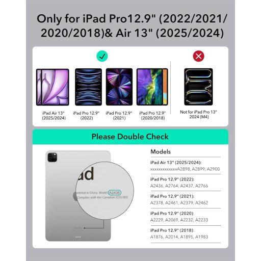 ESR Mágneses Billentyűzetes Tok iPad Air 13" (M3/M2) és Pro 12.9" Tablethez - Lebegő Állvány, RGB Háttérvilágítás, Multi-Touch Trackpad, Fek