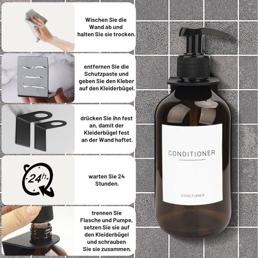 Hafeehoo 3 db 500 ml falra szerelhető szappanadagoló szett címkékkel