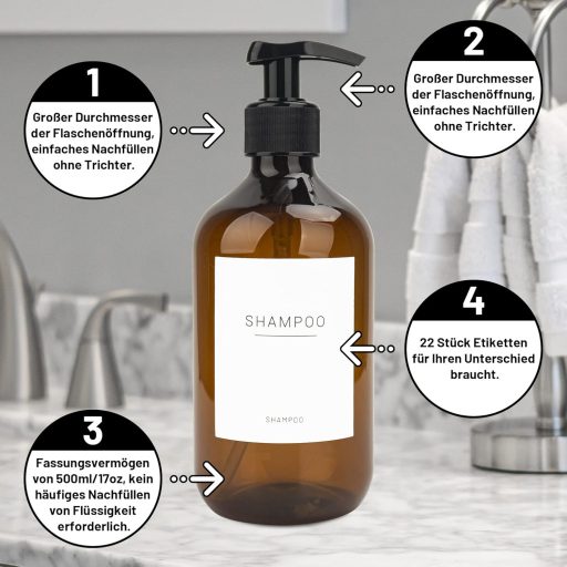 Hafeehoo 3 db 500 ml falra szerelhető szappanadagoló szett címkékkel