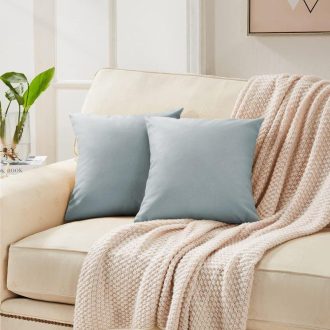   Műbőr Párnahuzat Szett, Rejtett Cipzárral, Világoskék, Könnyen Tisztítható 45x45 cm