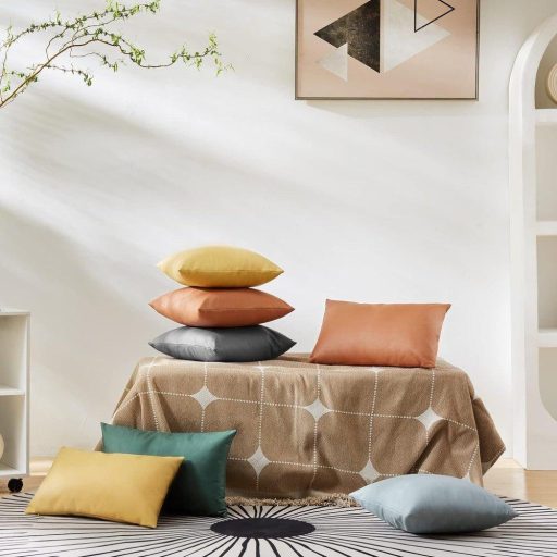 Műbőr Párnahuzat Szett, Rejtett Cipzárral, Világoskék, Könnyen Tisztítható 45x45 cm