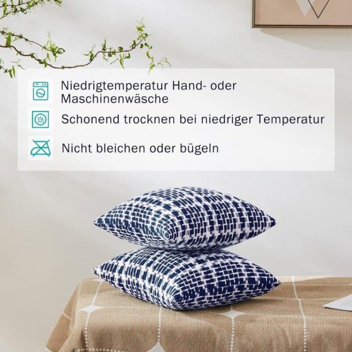 2 db Díszpárnahuzat, Rejtett Cipzárral, Kockás Tengerészkék, 50 x 50 cm