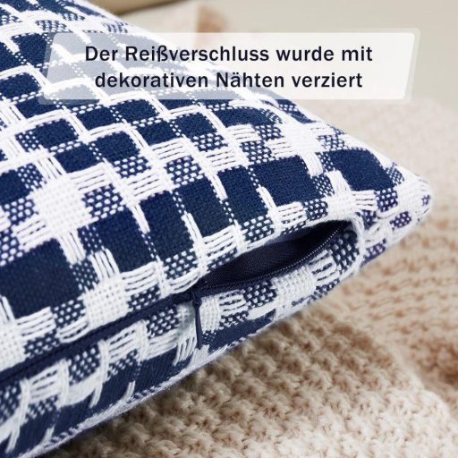 2 db Díszpárnahuzat, Rejtett Cipzárral, Kockás Tengerészkék, 50 x 50 cm