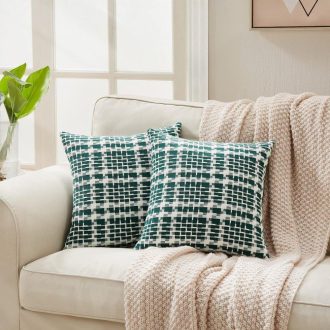  2 db Párnahuzat készlet művászonból Boho-deco stílusban, párnahuzat rejtett cipzárral, dekorpárnákhoz és kanapépárnákhoz. 50 x 50 cm, türkiz kockás