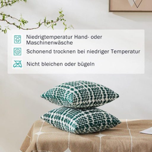 2 db Párnahuzat készlet művászonból Boho-deco stílusban, párnahuzat rejtett cipzárral, dekorpárnákhoz és kanapépárnákhoz. 50 x 50 cm, türkiz kockás