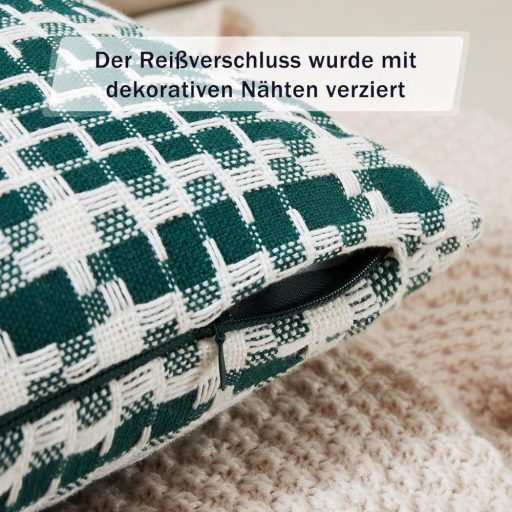 2 db Párnahuzat készlet művászonból Boho-deco stílusban, párnahuzat rejtett cipzárral, dekorpárnákhoz és kanapépárnákhoz. 50 x 50 cm, türkiz kockás