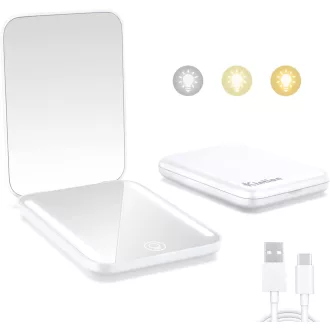   Kintion LED utazó sminkespegel, 3 színhőmérséklet, szabályozható, fehér