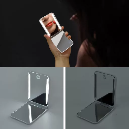 Kintion LED utazó sminkespegel, 3 színhőmérséklet, szabályozható, fehér